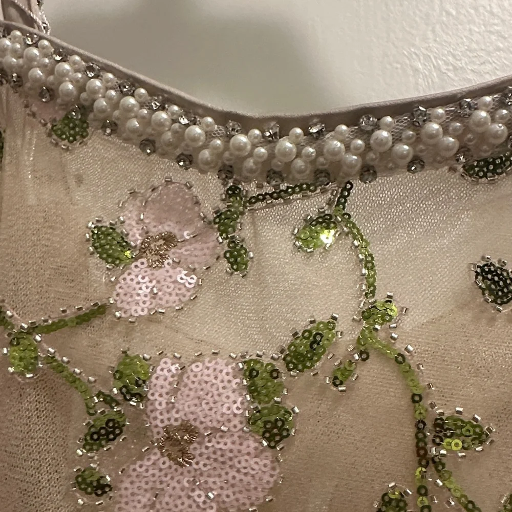 Elegant Floral Embroidered Skirt Set in Cream, Green and Pink